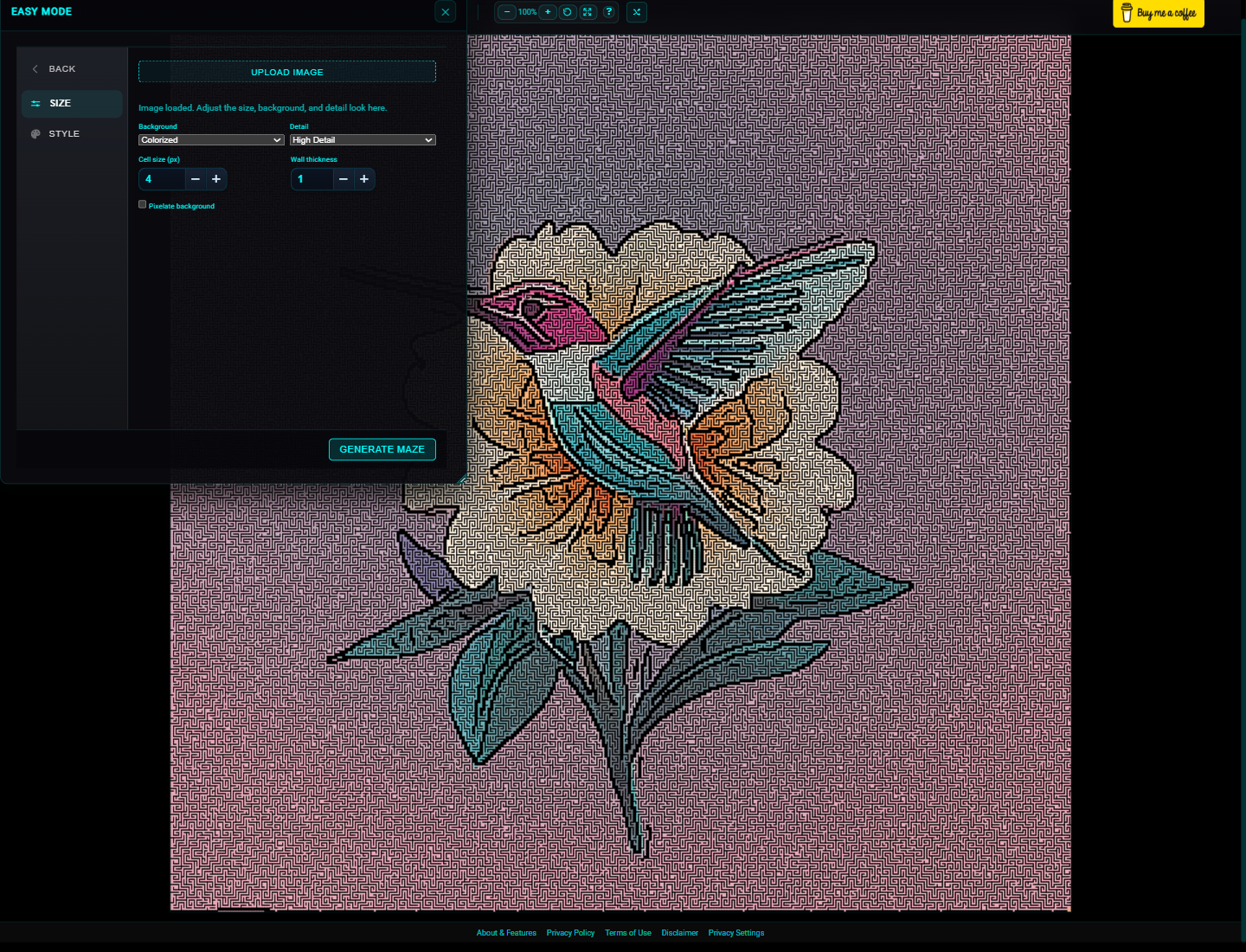 Easy Mode image setup with Colorized background and High Detail selected.