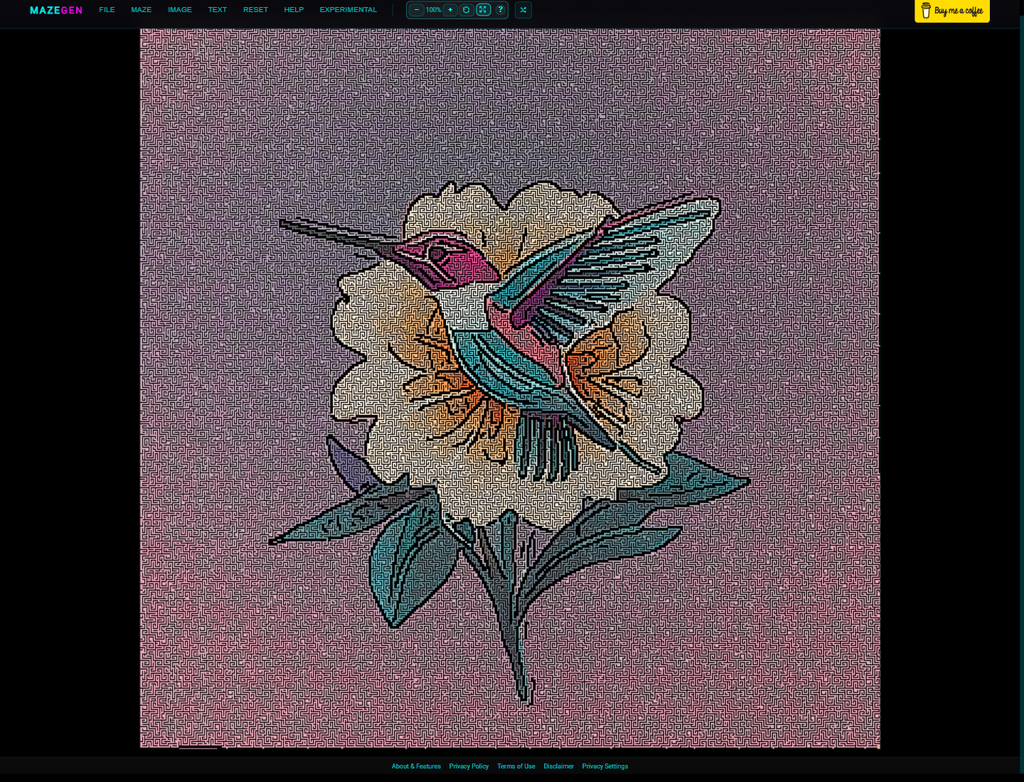 Generated maze in the main workspace after finishing Easy Mode.