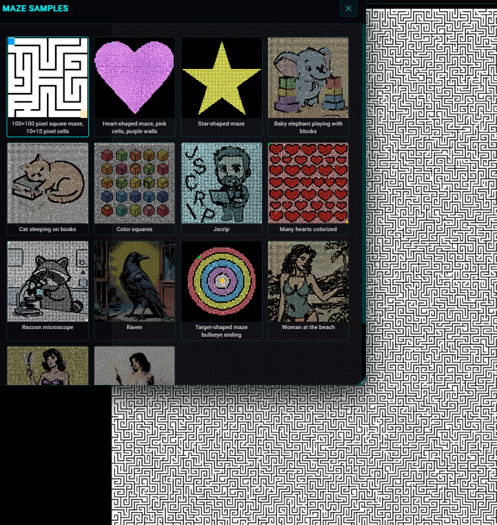 Maze Samples gallery opened from Easy Mode.