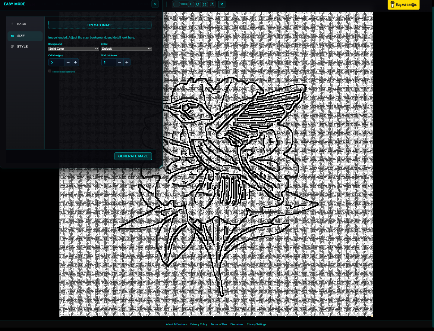 Easy Mode image setup after uploading an image.